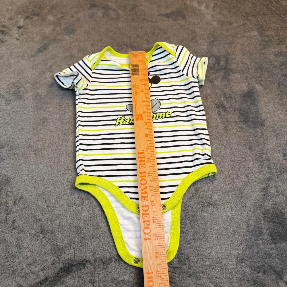 Disney Mickey Mouse Bodysuit Kids‎ 6-9 Months White Striped Handsome Graphic